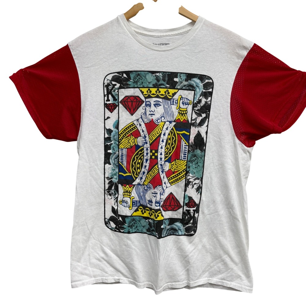 Entitee Brand King of Diamonds Graphic T-Shirt White mixed media Mesh Sleeve L